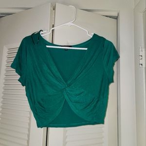 SHEIN Short Sleeve Crop Top Green L